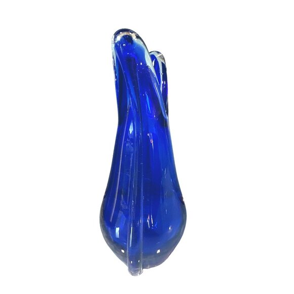 Hand Blown Cobalt Blue Murano Art Glass Vase 10 inches  Decorative Centerpiece - Picture 3 of 10